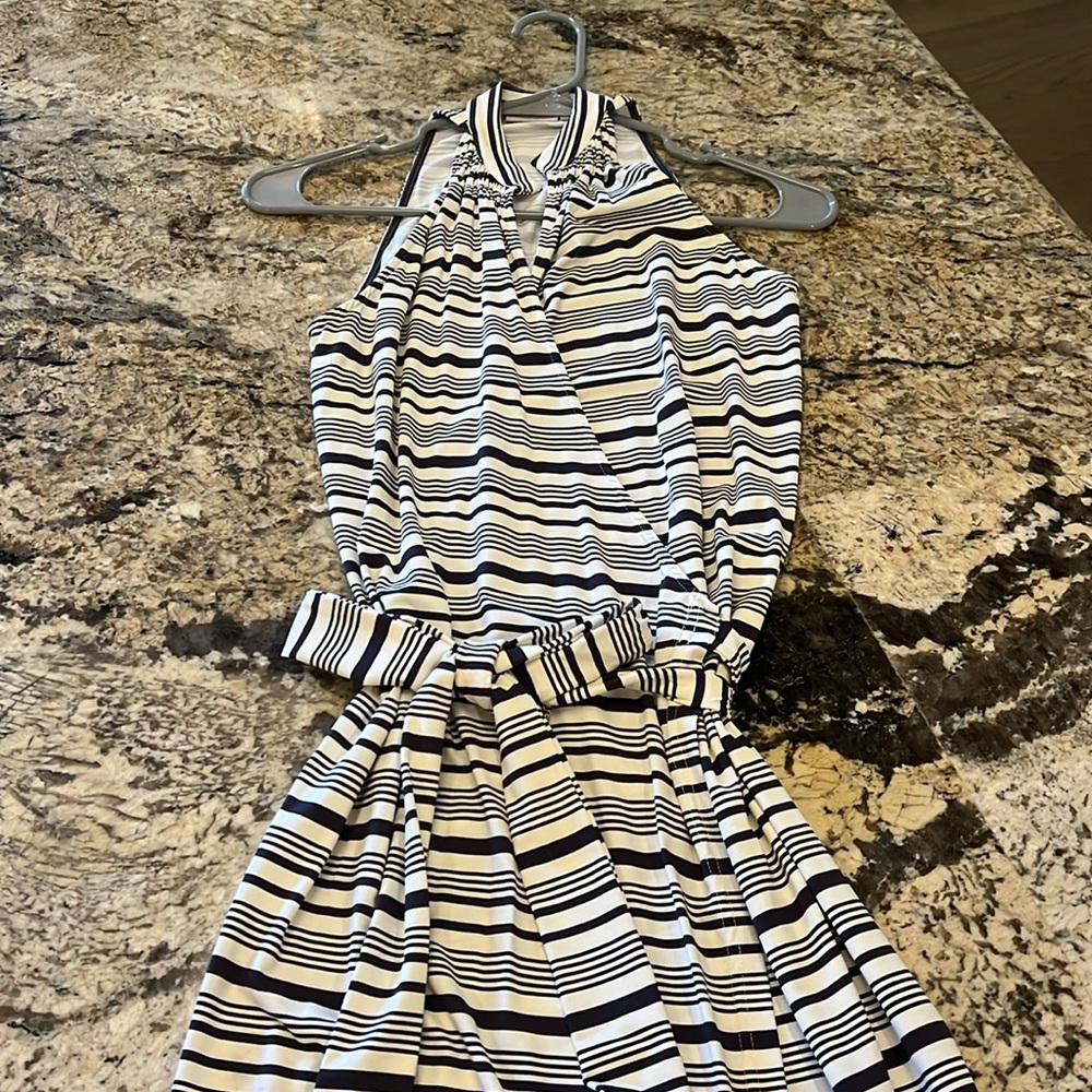 Ellie Kai striped wrap maxi dress. Dark brown and cream.